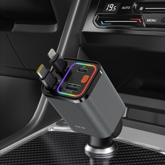 Car Charger with USB-C and Lightning Connectors 2