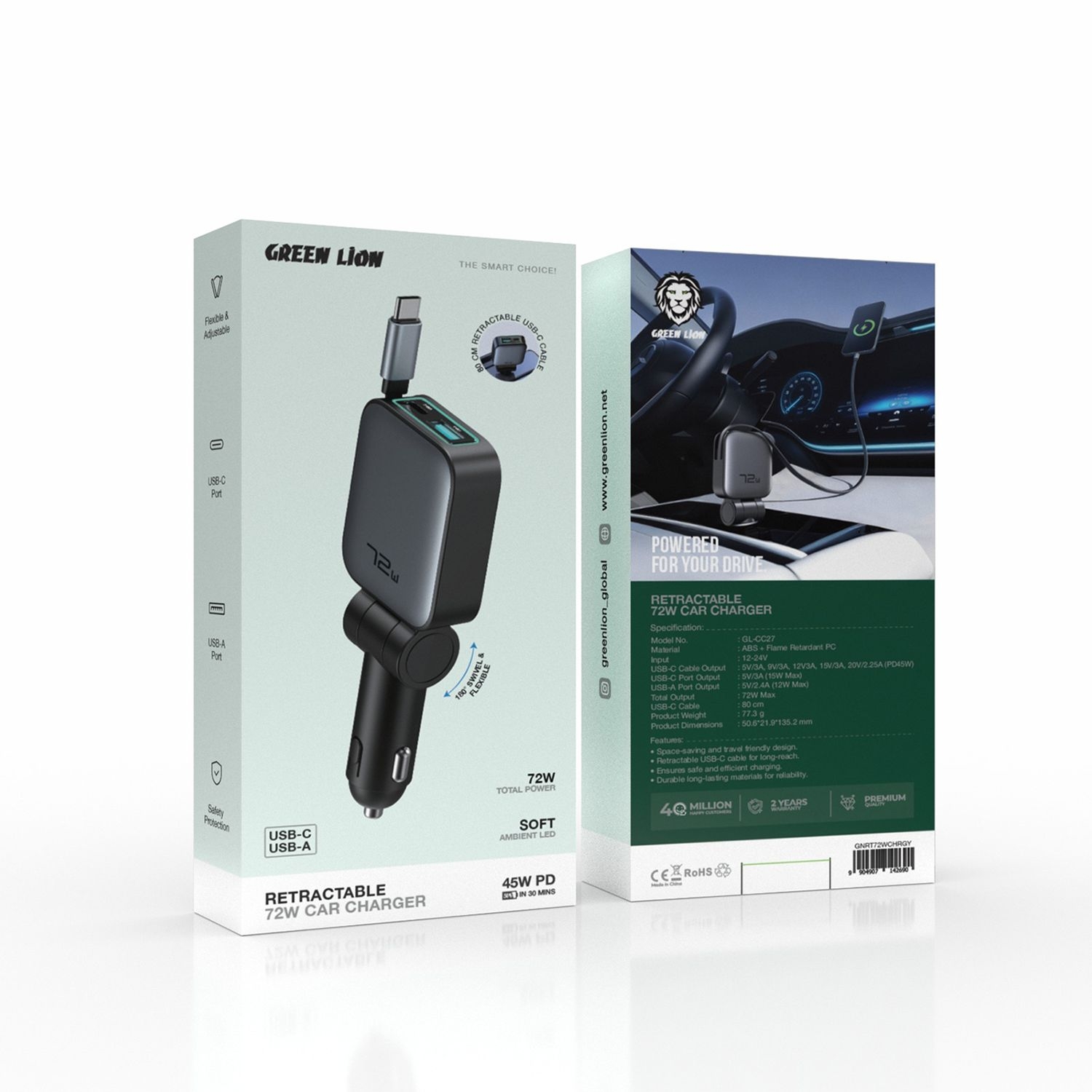 72W USB-C Car Charger with 180° Swivel 2