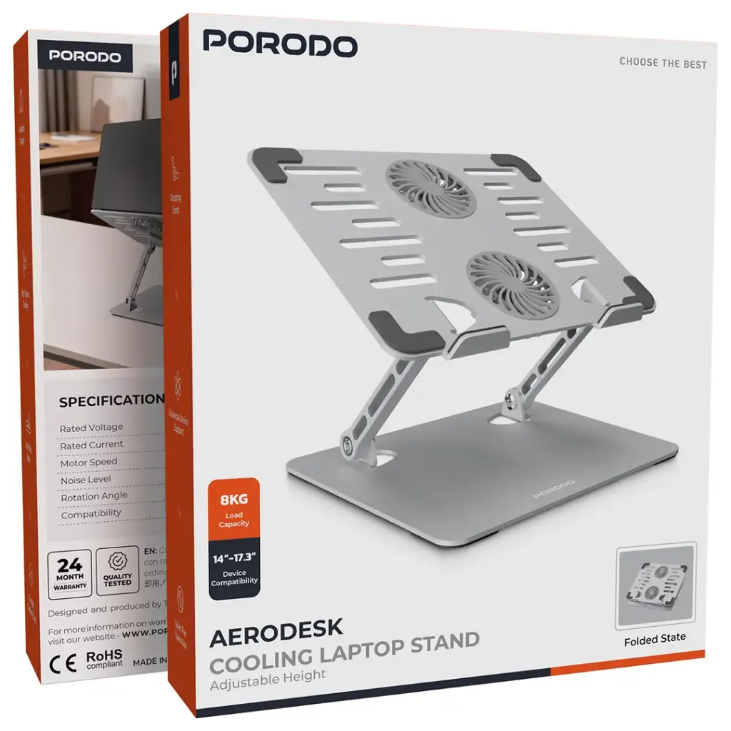 Porodo Adjustable Laptop Stand with Cooling Fans 2