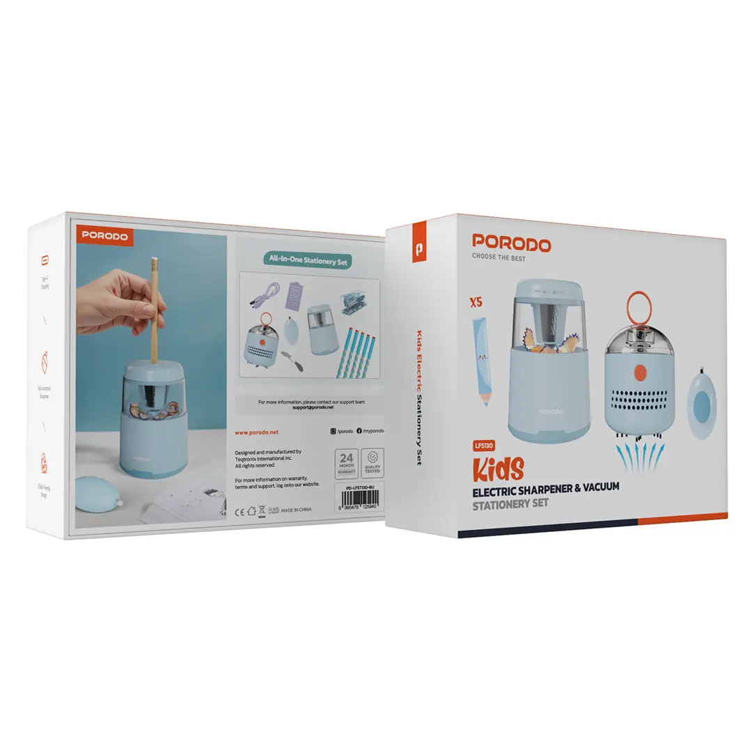 Porodo Kids Electric Sharpener & Vacuum Stationary Set 3