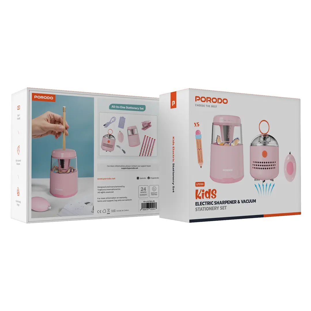 Porodo Kids Electric Sharpener & Vacuum Stationary Set 6