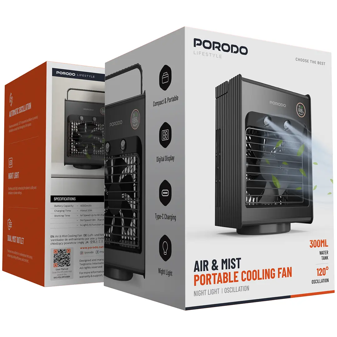 Porodo Lifestyle Air & Mist Portable Cooling Fan 4