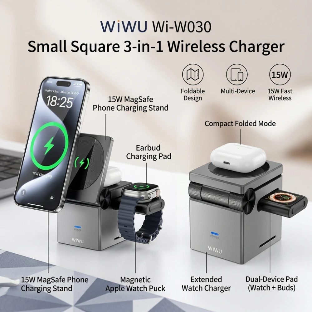 3-in-1 Wireless Charging Station with USB Hub 2