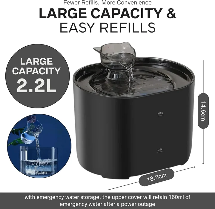 NEXSO Cat Water Fountain with 4 Layer Filter - Black 3