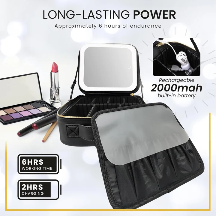 NEXSO Black Makeup Bag with LED Lighted Mirror Cosmetic Organizer 5