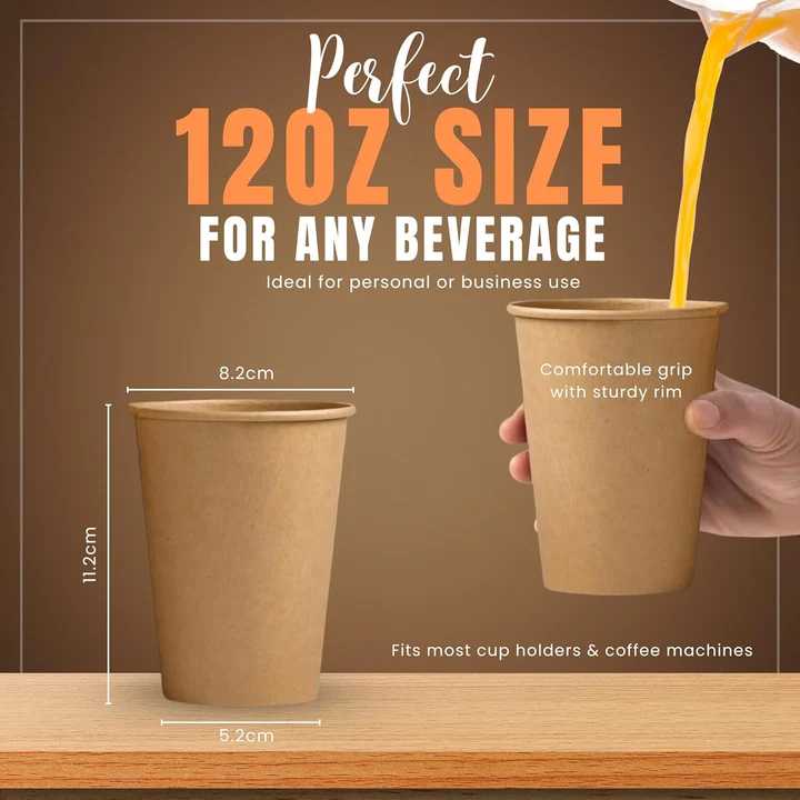 NEXSO 12oz Brown Disposable Paper Coffee Cups (50 Pack) 6