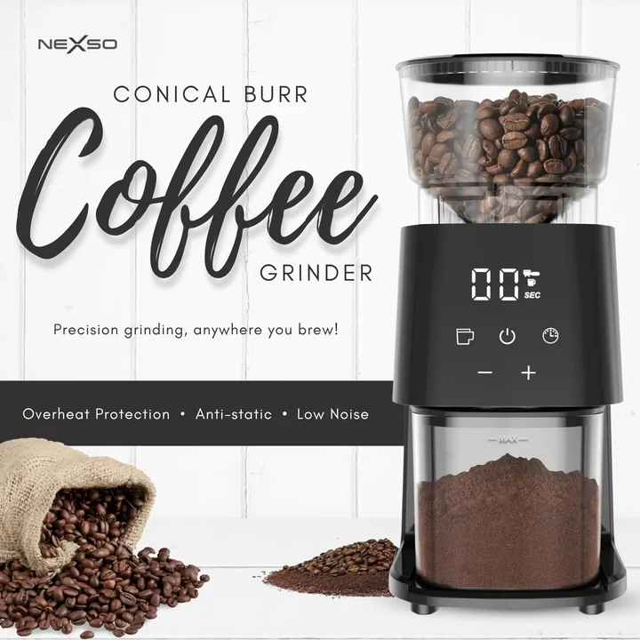 NEXSO Electric Coffee Grinder with Digital Display 150W 2