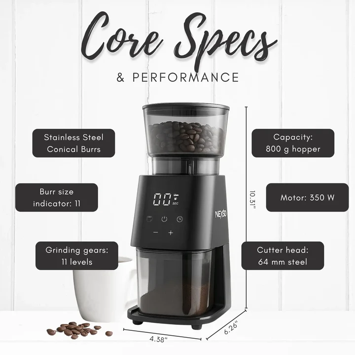 NEXSO Electric Coffee Grinder with Digital Display 150W 4