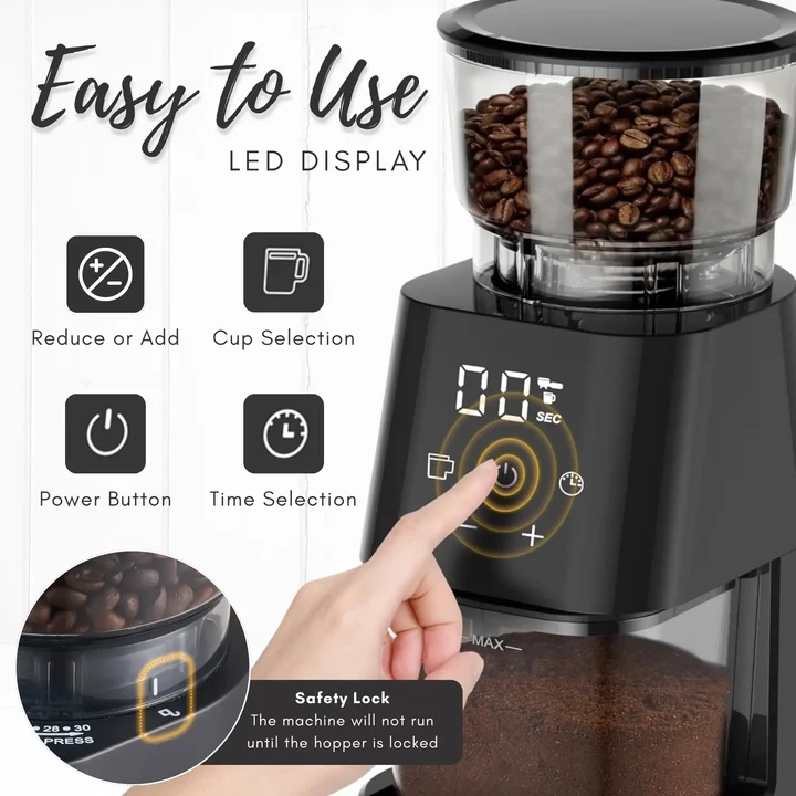 NEXSO Electric Coffee Grinder with Digital Display 150W 6