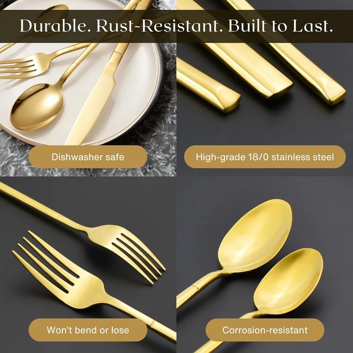 NEXSO 30-Piece Gold Stainless Steel Cutlery Set 3