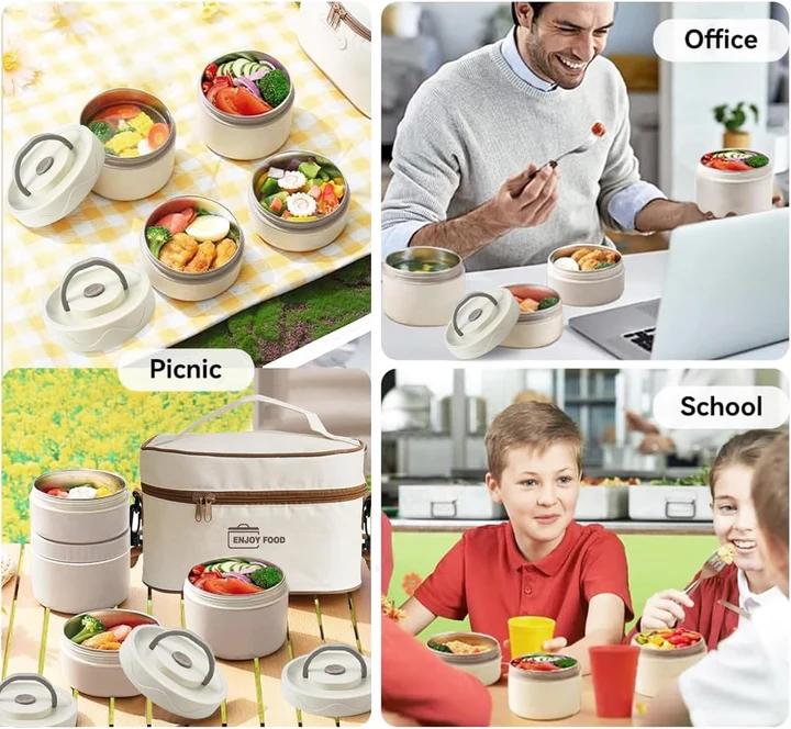 NEXSO 3-Layer Stainless Steel Leakproof Lunch Box Set with Insulated Bag 4