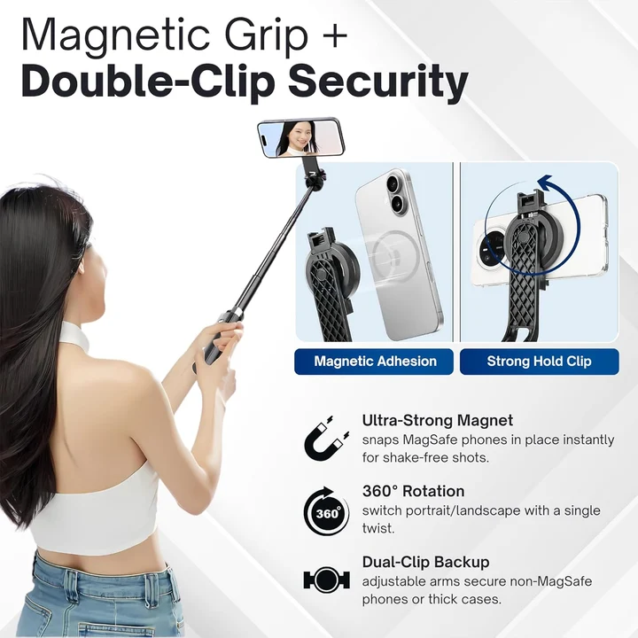 NEXSO Magnetic Selfie Stick Tripod with Bluetooth Remote (1.34m) 3