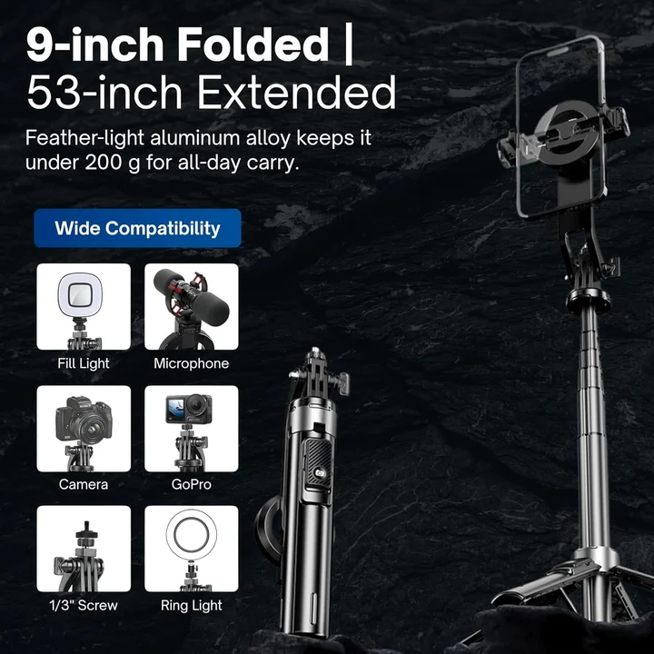NEXSO Magnetic Selfie Stick Tripod with Bluetooth Remote (1.34m) 7