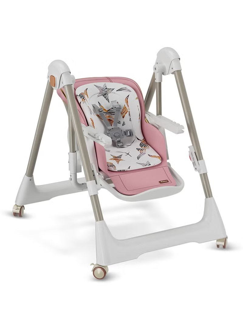 Teknum 5-IN-1 Swing with High Chair with Lockable wheels - Pink 3