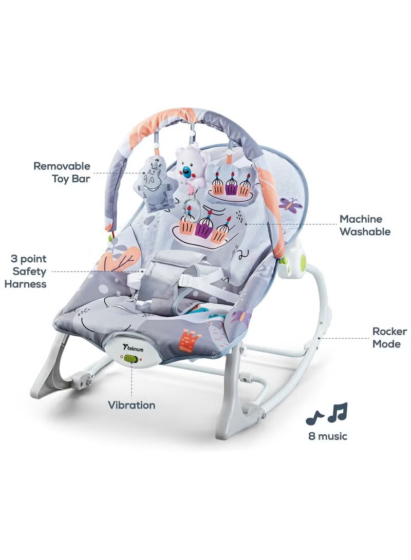 TEKNUM 3In1 Rocker/Baby Seat/Recliner with Soothing Music - Party Grey 4