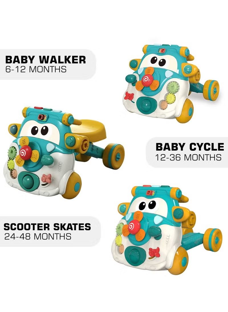 Teknum 3-in-1 Baby Walker, Kids Cycle & Scooter with Musical Keyboard - Green 3