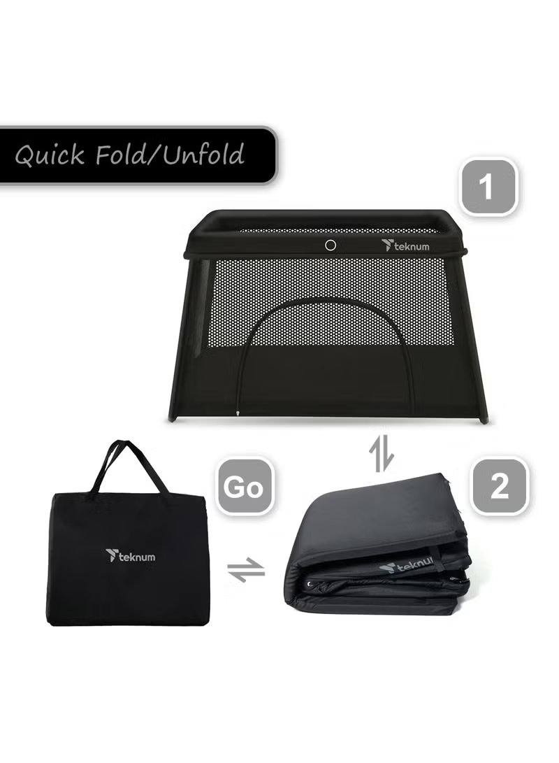 TEKNUM Portable Quick fold Playard & Cot with Zipper Door & Carry Bag - Midnight Black 4