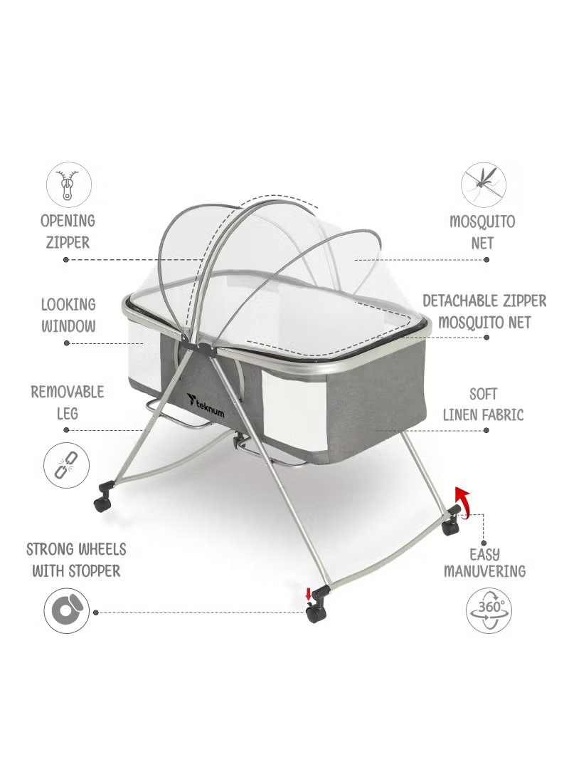 Teknum 3-in-1 Baby Cot Cradle with Mosquito Net & Wheels 3