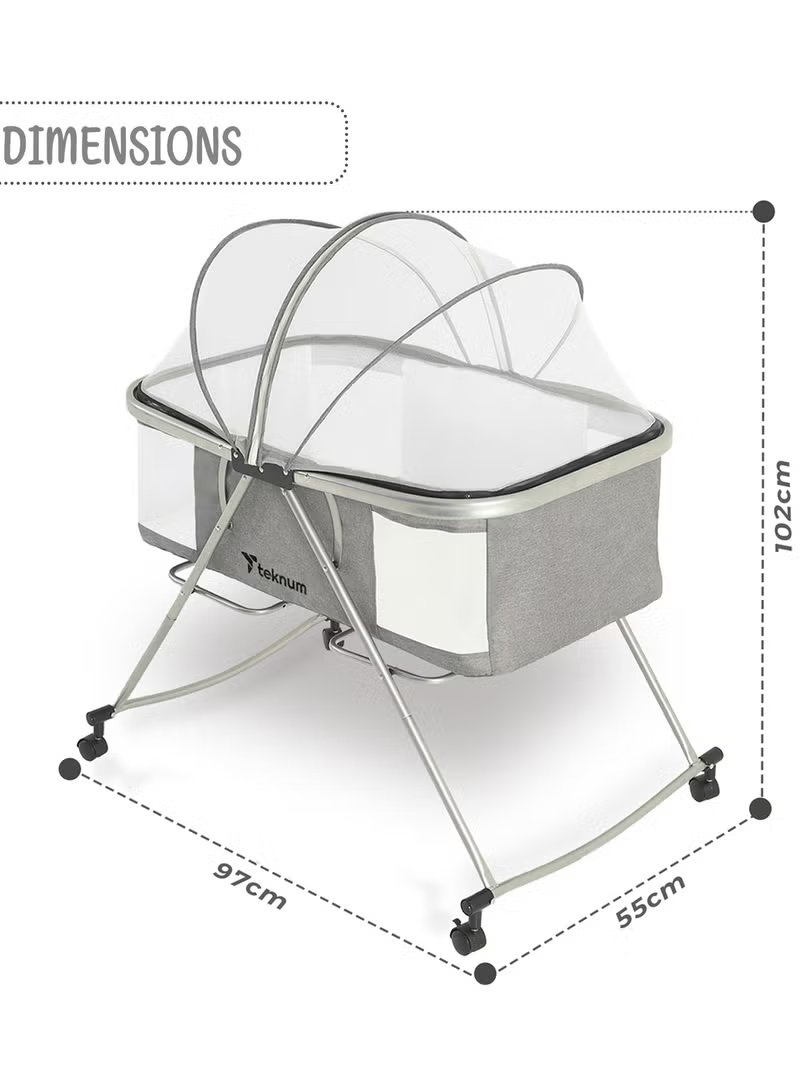 Teknum 3-in-1 Baby Cot Cradle with Mosquito Net & Wheels 6