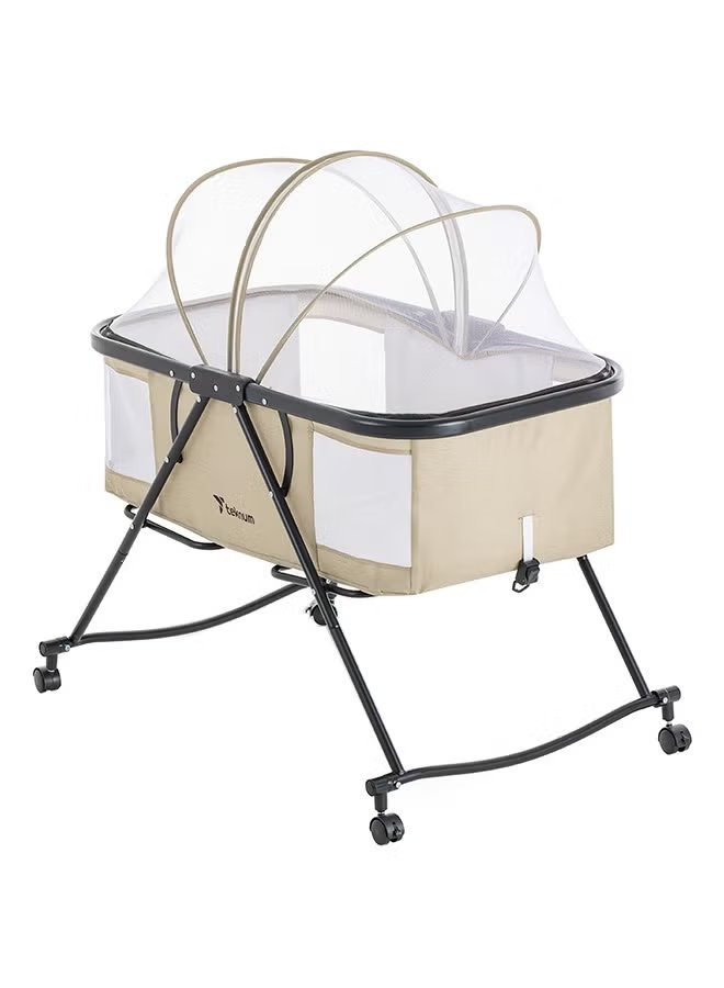 Teknum 3-in-1 Baby Cot Cradle with Mosquito Net & Wheels 7