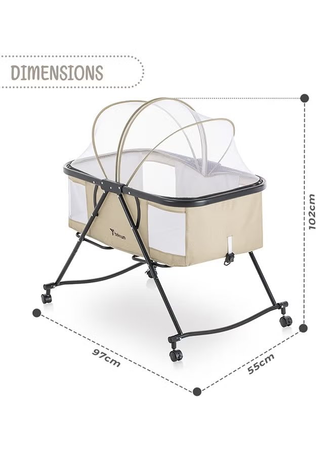 Teknum 3-in-1 Baby Cot Cradle with Mosquito Net & Wheels 9