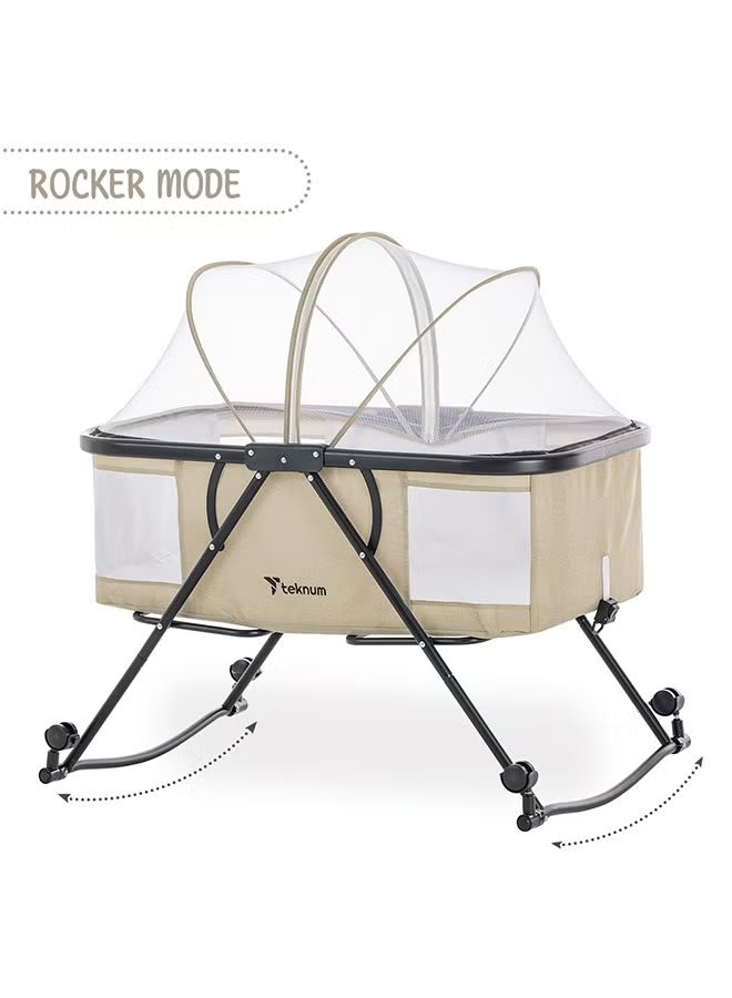 Teknum 3-in-1 Baby Cot Cradle with Mosquito Net & Wheels 10