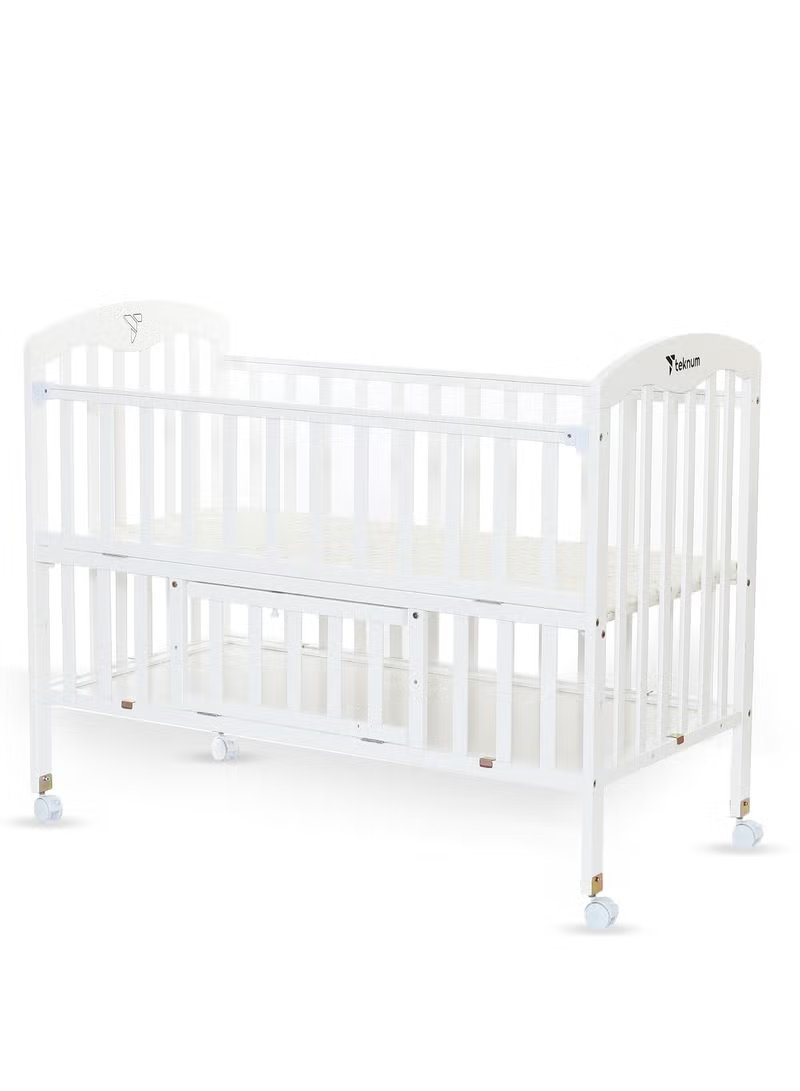 Teknum 4-in-1 Convertible Baby Cot & Bedside Sleeper with Storage and Mattress - White 4