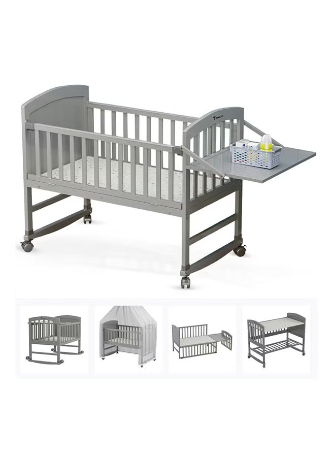 TEKNUM 7-in-1 Convertible Wooden Baby Bed & Bedside Crib with Mattress - Grey 2