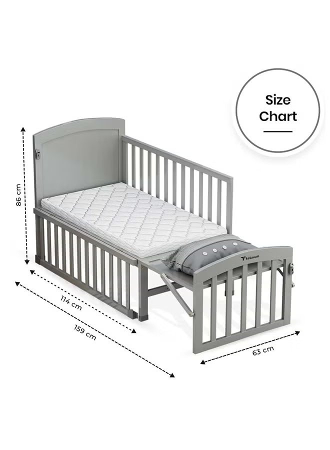TEKNUM 7-in-1 Convertible Wooden Baby Bed & Bedside Crib with Mattress - Grey 3