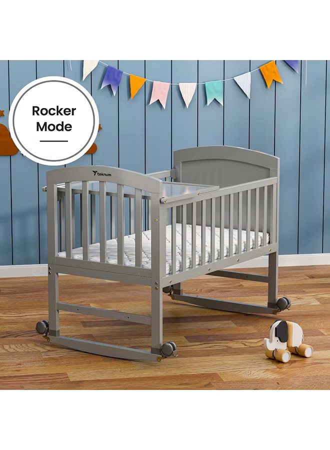 TEKNUM 7-in-1 Convertible Wooden Baby Bed & Bedside Crib with Mattress - Grey 5