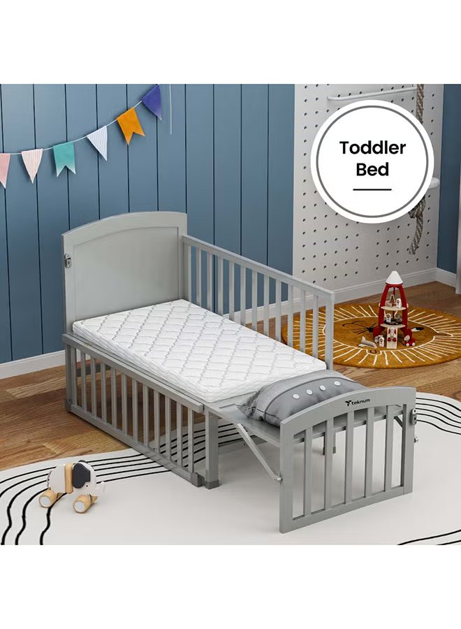TEKNUM 7-in-1 Convertible Wooden Baby Bed & Bedside Crib with Mattress - Grey 6