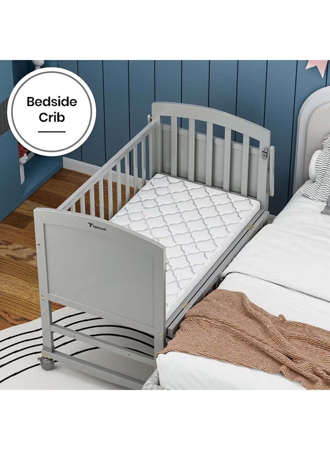TEKNUM 7-in-1 Convertible Wooden Baby Bed & Bedside Crib with Mattress - Grey 7
