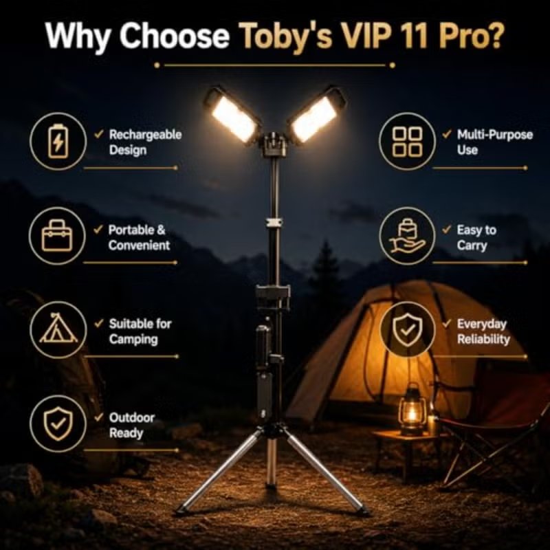 Toby's VIP 11 Pro Rechargeable Camping Light with Tripod 7