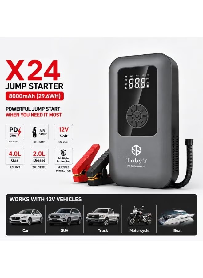 Toby's X24 1000A Car Jump Starter with 150 PSI Air Compressor & 8000mAh Power Bank 6