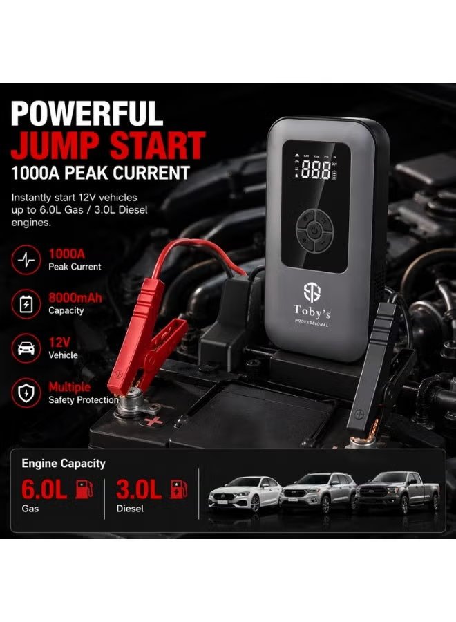 Toby's X24 1000A Car Jump Starter with 150 PSI Air Compressor & 8000mAh Power Bank 7