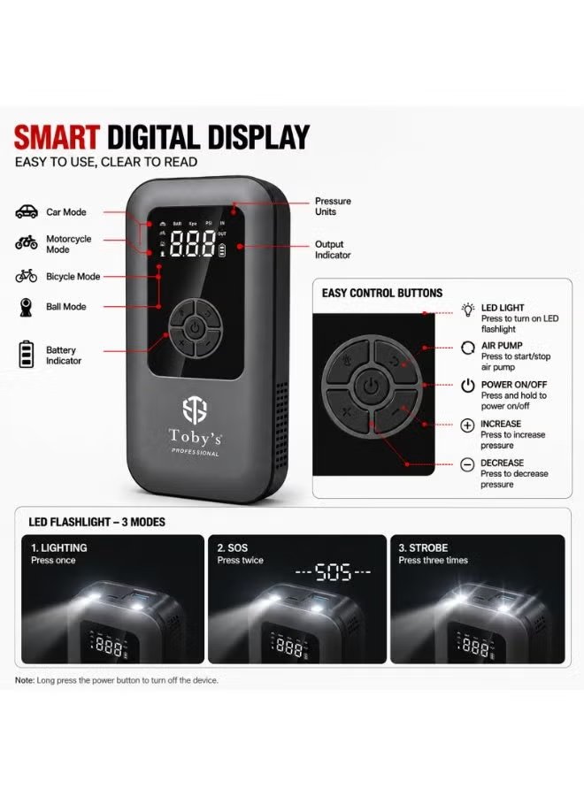 Toby's X24 1000A Car Jump Starter with 150 PSI Air Compressor & 8000mAh Power Bank 8