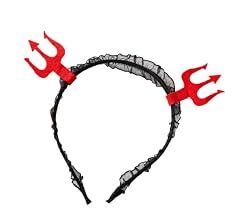 Halloween Devil Pitchfork Headband with Black Mesh