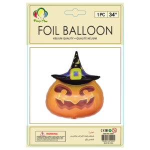 34-Inch Scary Pumpkin Foil Balloon with Witch Hat