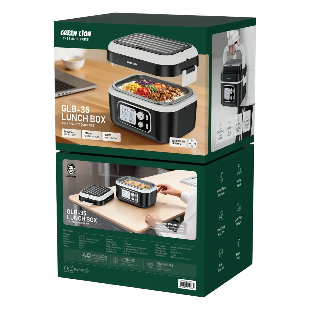 Green Lion GLB-35 Rechargeable Electric Lunch Box 1.5L - Black 2