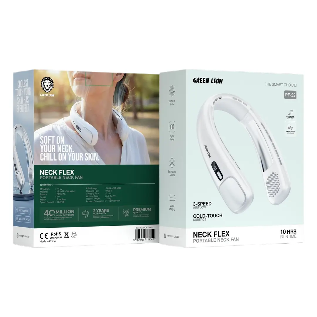 Green Lion Neck Flex Portable Neck Fan - White 3