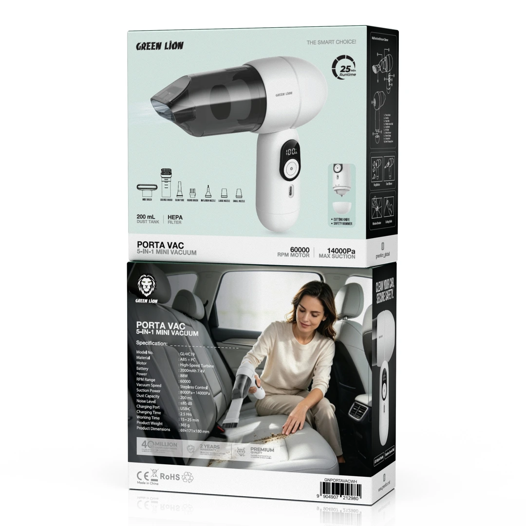 Green Lion Porta Vac 5-in-1 Handheld Mini Vacuum - White 4