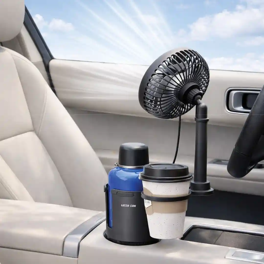 Green Lion Drive Fan Duo 2-In-1 Cup Holder with Car Fan - Black 2