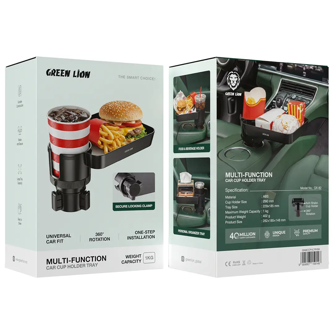 Green Lion Multi-Function Car Cup Holder Tray - Black 4