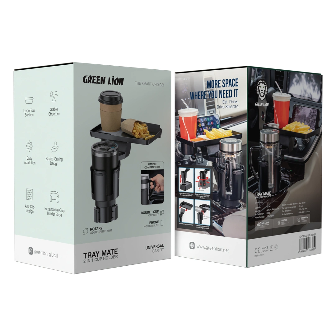 Green Lion Tray Mate 2-in-1 Car Cup Holder & Tray - Black 3