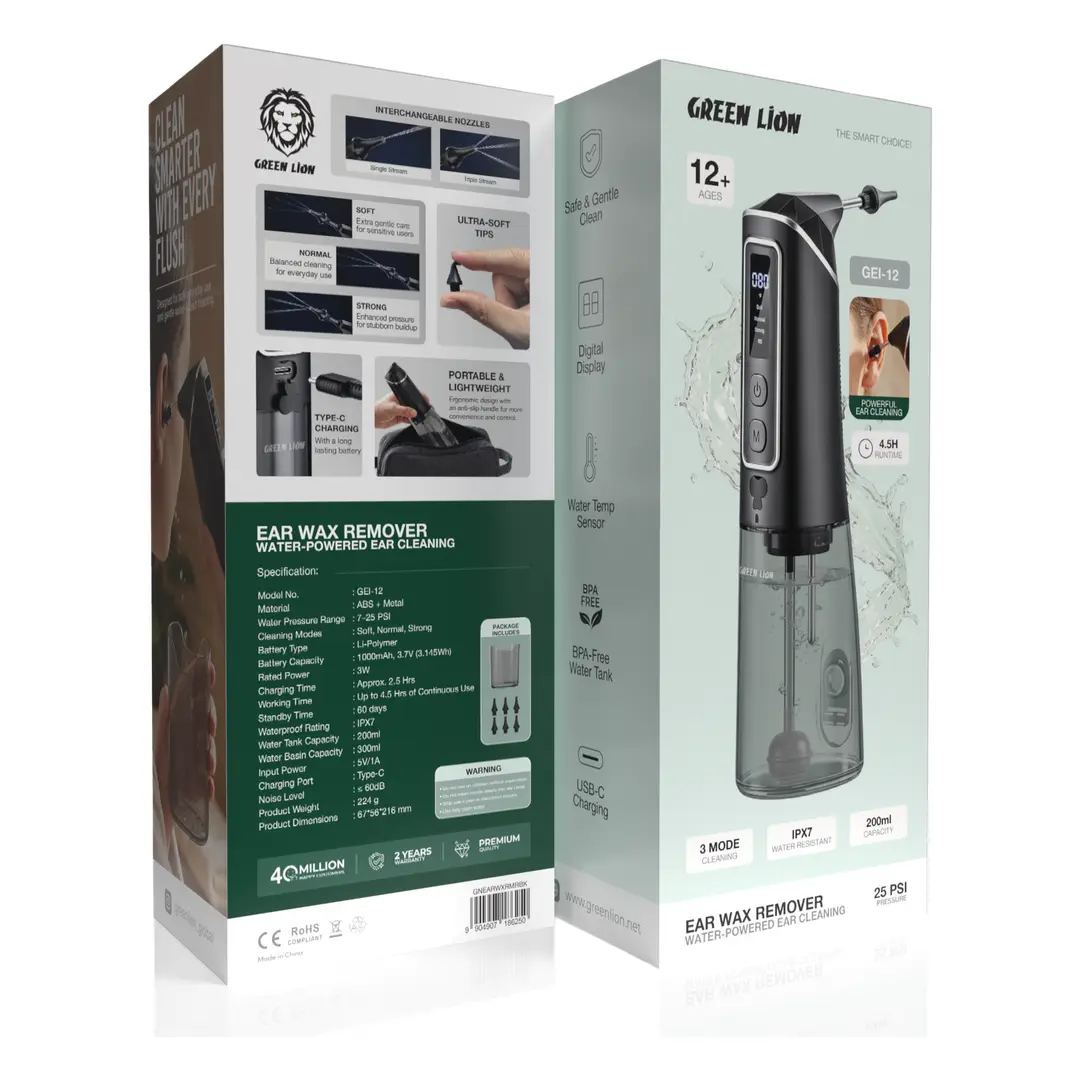 Green Lion Water-Powered Ear Wax Remover - Black 6