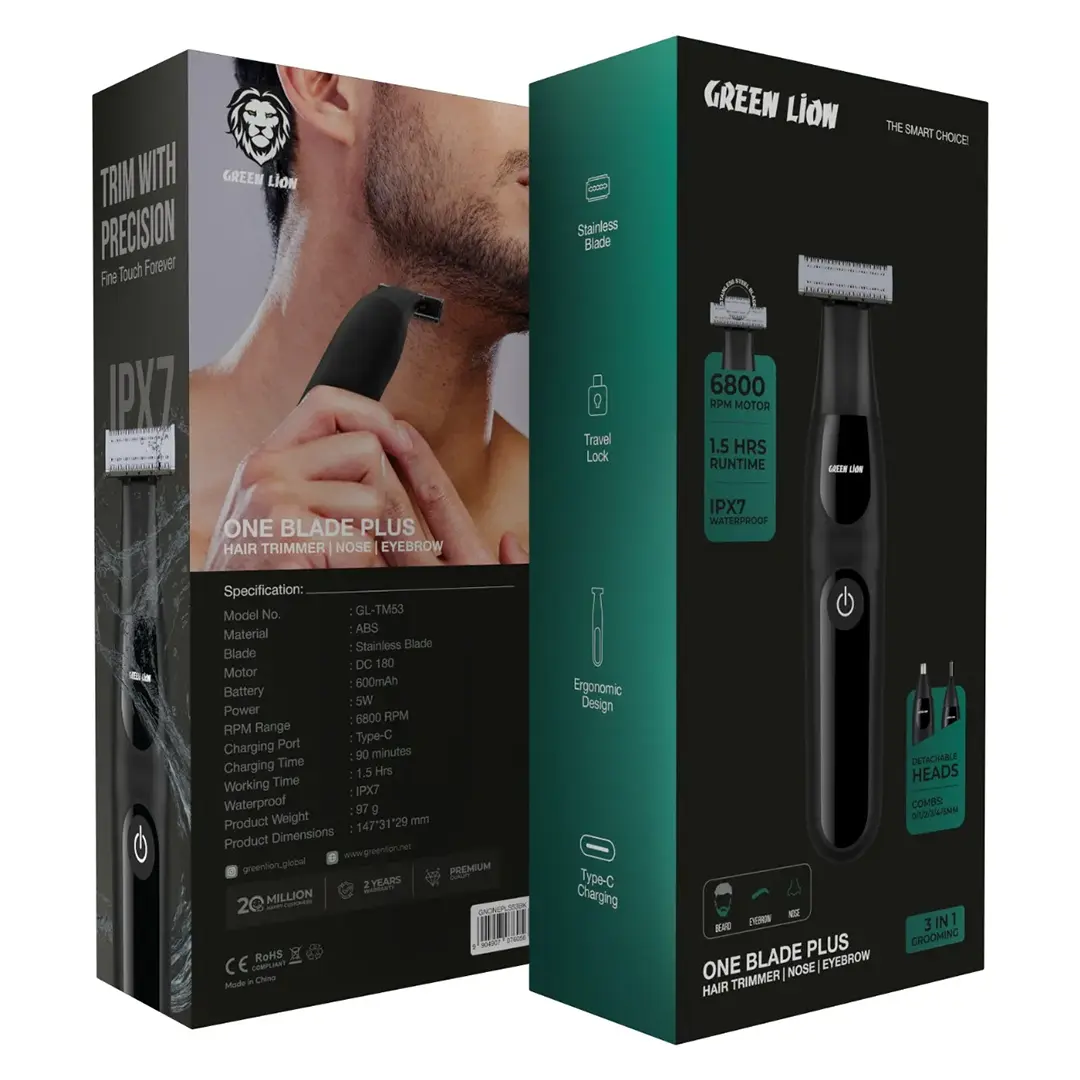 Green Lion One Blade Plus Hair, Nose & Eyebrow Trimmer - Black 4