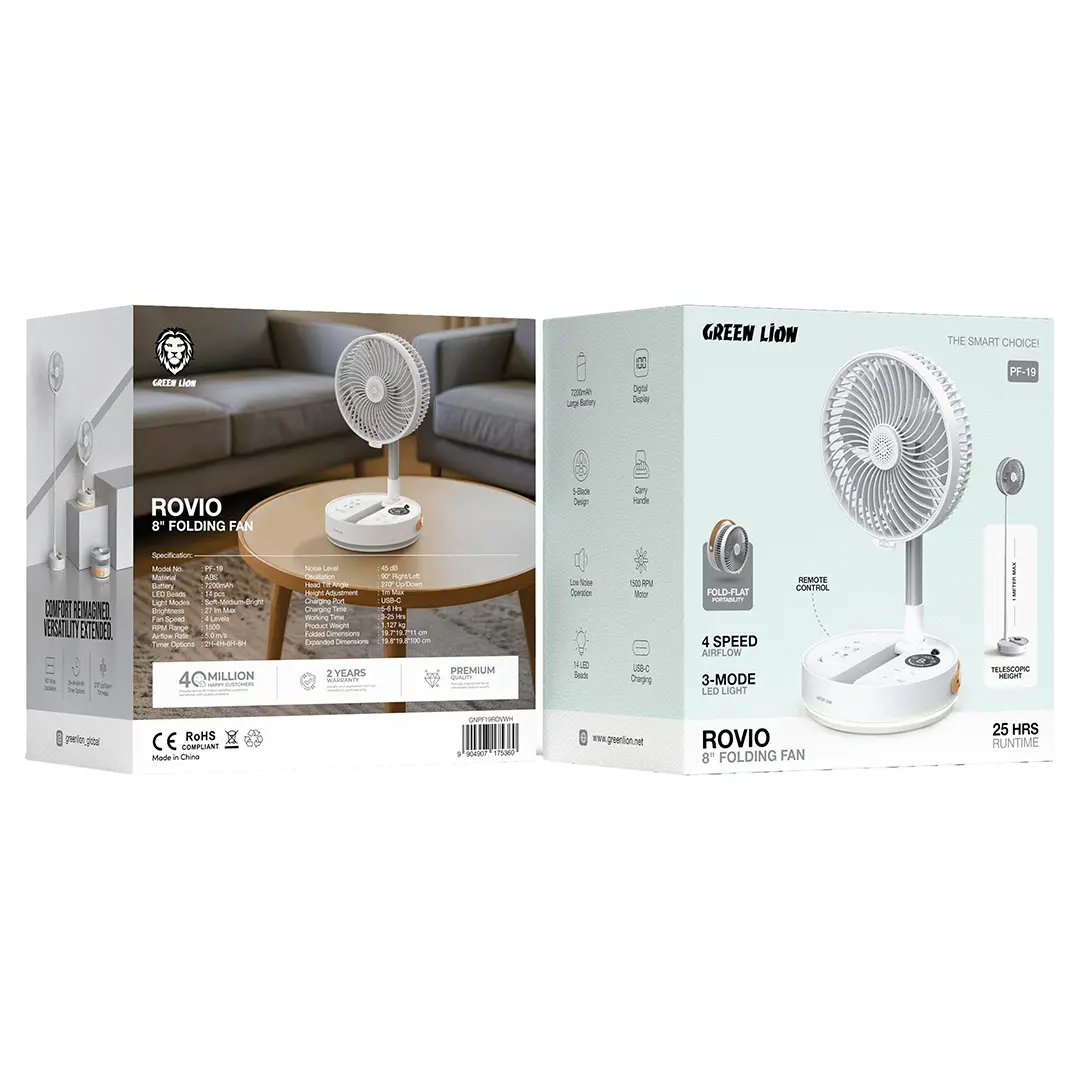 Green Lion Rovio 8" Folding Fan - White 4