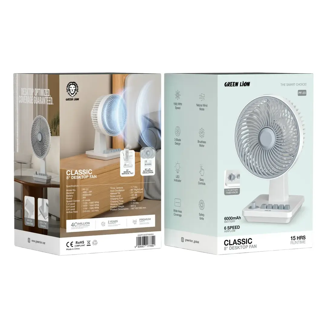 Green Lion Classic 8" Desktop Fan - White 3