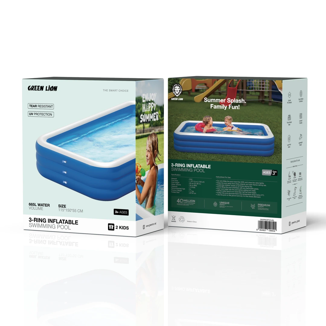 Green Lion 3-Ring Inflatable Swimming Pool 665L - Blue 3