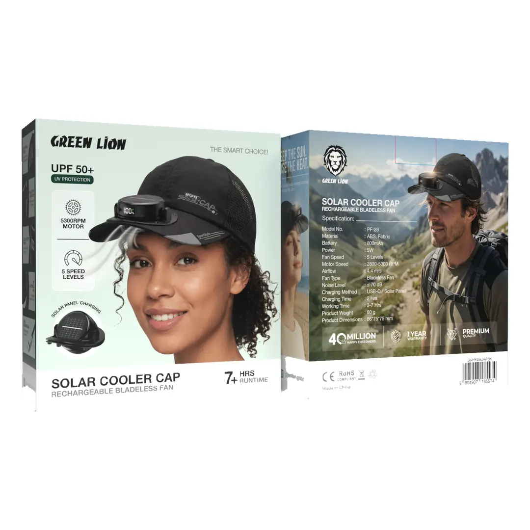 Green Lion Solar Cooler Cap with Rechargeable Bladeless Fan - Black 4